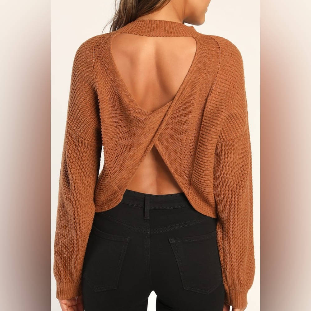 Lulu's Rust Brown Cut Out Twist Back Sweater Knit Oversized - Picture 4 of 10